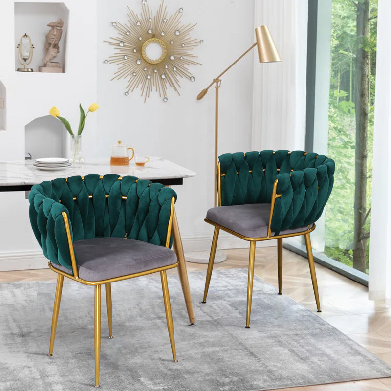 Mercer41 Kwaku Kitchen Dining Chairs Velvet Upholstered Arm Chair with Woven Back Wayfair